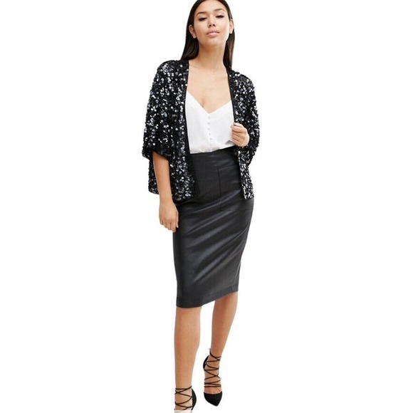 ASOS Sequin Top Jacket Women Size 2 Disc Embellished Black Short Sleeve Party - Picture 16 of 16